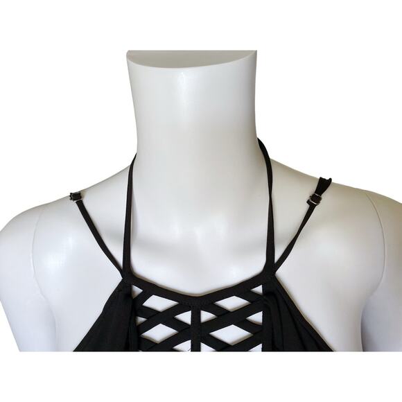 BCBG MAX AZRIA Womens Size XXS Black Asymmetric Hi Lo Danita Fringe Halter  Dress